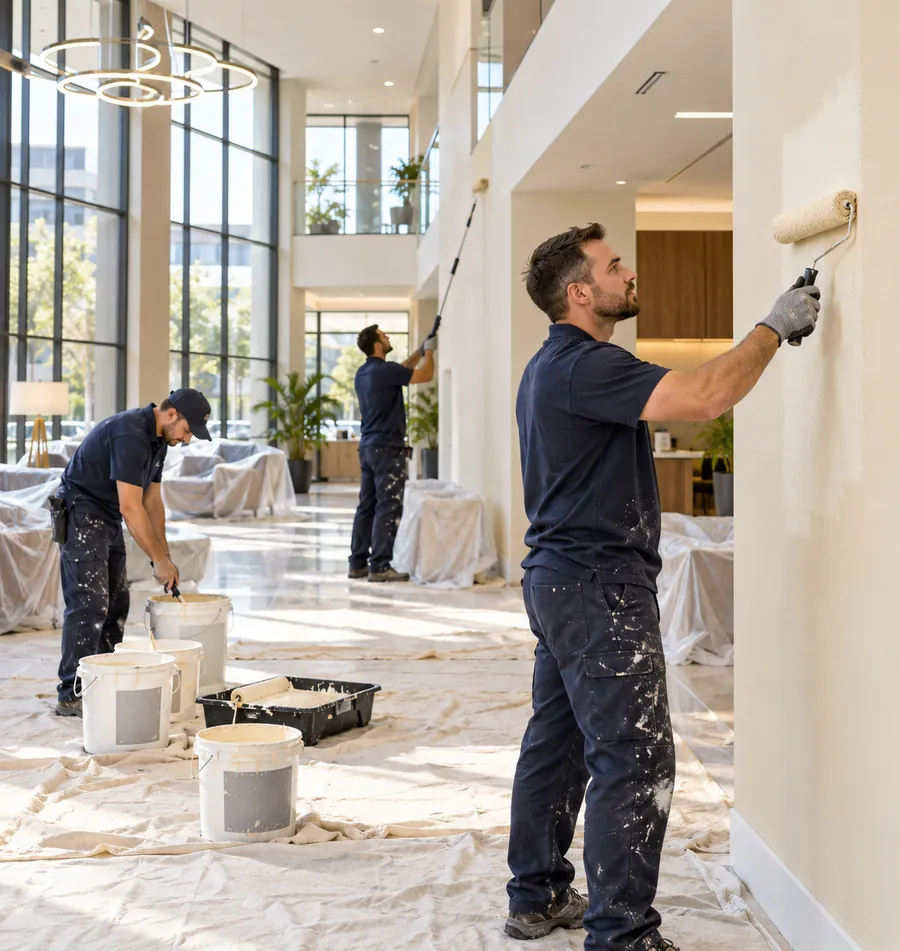 Golden Square painting team applying paint in a commercial building in Riyadh